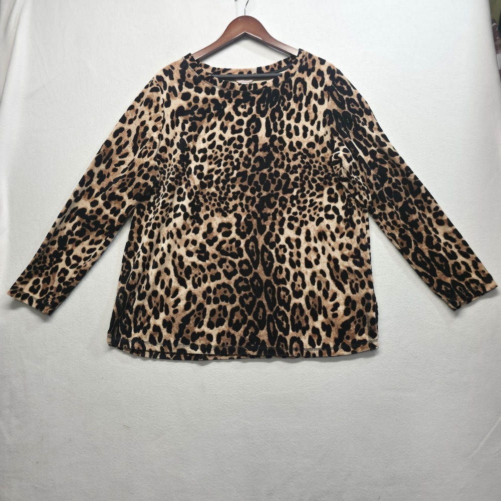 White Stag Women's Leopard Print Long Sleeve Pullover Top Size 2XL